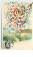 N°7648 - Carte Fantaisie Gaufrée - Angelot Sur Une Branche D'arbre Fleurie - Anges