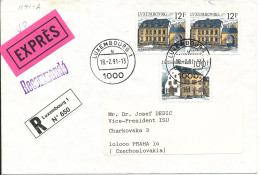 Luxembourg Registered Cover Sent Express To Czechoslovakia 18-2-1991 Topic Stamps (the Flap On The Backside Of The Cover - Briefe U. Dokumente
