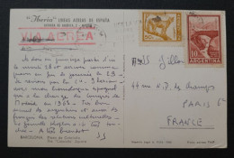 Argentine Timbres Numéros 603A Et 606A Sur CP Pour La France. - Lettres & Documents