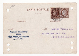 Entier Postal 1947 Cérès De Mazelin Cavaillon Vaucluse Tourcoing Moulin Fils & Cie Tissus - 1945-47 Ceres Of Mazelin