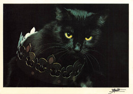 ANIMAUX ET FAUNES - Un Chat Noir Au Regard Perçant Avec Une Couronne - Colorisé - Carte Postale Ancienne - Gatos