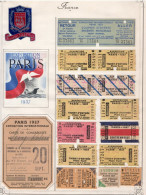 !!! EXPOSITION INTERNATIONALE DE PARIS DE 1937, LOT DE TICKETS D'ENTREE ET CARTE DE CONGRESSISTE - Tickets D'entrée