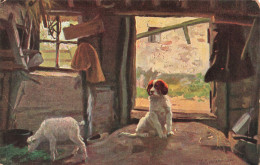 ANIMAUX - Peinture - Chien - Brebis - Carte Postale Ancienne - Dogs