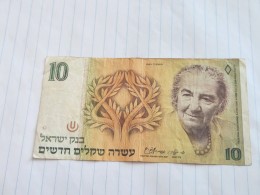 Israel-10 NEW SHEQELIM-GOLDA MEIR-(1985)(523)(MENDELBAUM/SHAPIRA)-(8767718064)-wrinkle-stain Bank Note - Israele