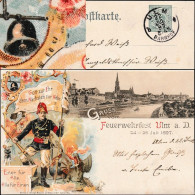 Wurtemberg 1897. Entier Postal Timbré Sur Commande. Fête Des Pompiers à Ulm, Cloche, Dragon, Clairon, échelle Cathédrale - Sapeurs-Pompiers