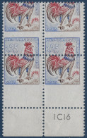 1962 Coq N°1331** Bloc De 4 De Feuille Piquage à Cheval Décalé à L'extreme En Bas De Feuille 51e Tirage Presse 16 ! - 1962-1965 Haan Van Decaris