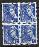 FRANCE N°40710C OUTREMER TYPE MERCURE BLOC  DE 4 OBL - 1938-42 Mercurio