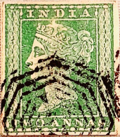 British India 1854 QV 2a Two Anna Litho / Lithograph / Typograph Stamp With 4 Wide Margins With Used Thin Spot Per Scan - 1854 Britische Indien-Kompanie