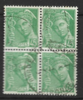 FRANCE N°414 45C VERT JAUNE TYPE MERCURE BLOC  DE 4 OBL - 1938-42 Mercurio