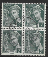 FRANCE N°405 2C VERT TYPE MERCURE BLOC  DE 4 OBL - 1938-42 Mercurius