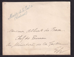 334/40 -- Enveloppe En Franchise Griffe Bleue Ministre De La Justice (Cabinet) - Carte De Visite Du Ministre - Franchigia