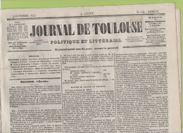 JOURNAL DE TOULOUSE 04 10 1845 - TOULON - CAMARET 84 - MURATO CORSE - BRESIL - TLEMCEN DJEMA-GHAZOUAT BEN-ATIA BEL-ACEL - 1800 - 1849