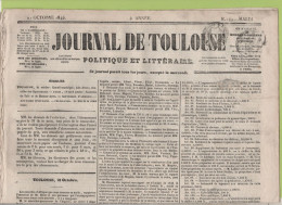 JOURNAL DE TOULOUSE 21 10 1845 - CONSEIL MUNICIPAL - LYON INCENDIES BROTTEAUX - CHINE KI-YNG A L'EMPEREUR TAO-KOUANG - 1800 - 1849