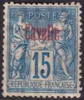 French Offices Cavalle 1893 Sc 4 Yt 5 MH* Heavy Hinge Red Overprint - Unused Stamps