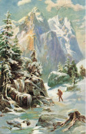 ARTS - Peinture - Hiver - Neige - Homme - Montagne - Carte Postale Ancienne - Schilderijen