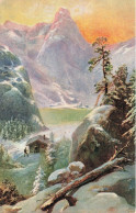 ARTS - Peinture - Hiver - Neige - Hommes - Montagne - Maisonnette - Carte Postale Ancienne - Schilderijen