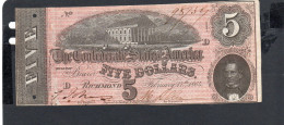 USA - Billet  5 Dollar États Confédérés 1864 SUP/XF P.067 - Confederate Currency (1861-1864)