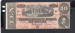 USA - Billet  10 Dollar États Confédérés 1864 PNEUF/AUNC P.068 - Confederate (1861-1864)