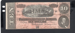 USA - Billet  10 Dollar États Confédérés 1864 PNEUF/AUNC P.068 - Confederate Currency (1861-1864)