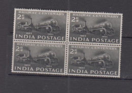 INDIA - 1953 - RAIL CENTENARY  2 As BLOCK OF 4  MH Or MNH  - Ungebraucht