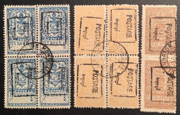 Mongolia 1926 Ten Revenue Stamps With Postage Ovpt Incl. Block Of Four Used, VF Sc.16a, 17a, 20a - Mongolei