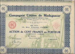 COMPAGNIE COTIERE DE MADAGASCAR  - ACTION DE CENT FRANCS - ANNEE 1926 - Navegación