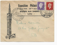 Envel  Exposition Philatelique Bourse Aux Timbres   1945  LILLE    Marianne De DULAC - Cachets Commémoratifs