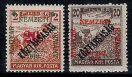 Hongrie, Szeged 1919 Mi. 32, 33 Neuf * MH 100% Signé 20 F, Nemzeti - Lokale Uitgaven
