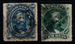 Brésil 1876 Mi. 32, 34 Oblitéré 80% 50, 100 R, Pedro II - Usati