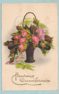 Heureux Anniversaire (Lettres Dorées En Relief) - Vase Rempli De Fleurs - Anniversaire