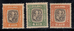 Islande 1907 Mi. 24-26 Neuf * MH 80% Roi Christian IX, Frédéric VIII - Officials