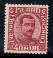 Islande 1920 Mi. 94 Neuf * MH 100% 40 A, Roi Christian X - Unused Stamps