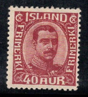 Islande 1920 Mi. 94 Neuf * MH 100% 40 A, Roi Christian X - Neufs