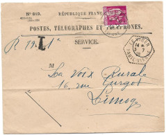 Envel  POSTE  Oblit  LE VIGEN  HAUTE VIENNE  1938   T    1F Paix  Oblit   Limoges - Other & Unclassified