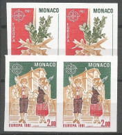 Monaco Yvert 1273/74 Série Complète En Paires Non-Dentelés Imperforated NSC / MNH / ** Europa 1981 - 1981