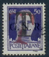 REPUBBLICA SOCIALE ITALIANA  GNR TIRATURA DI BRESCIA CENT. 50 VIOLETTO  SEGNATASSE EMERGENZA CON DOPPIA STAMPA T USATO - Postage Due