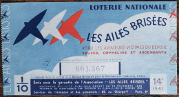 Billet De Loterie Nationale 1941 14e Tranche - LES AILES BRISÉES - 1/10e - Billetes De Lotería