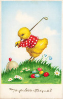 Le Joueur De Golf * CPA Illustrateur * Poussin Humanisé * Club Link Links Golfer Golfeur * Joyeuses Pâques Oeufs Eggs - Golf