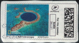 France Vignette Oblitérée Sur Fragment Used Mon Timbre En Ligne National Geographic Blue Hole Belize SU - Afdrukbare Postzegels (Montimbrenligne)