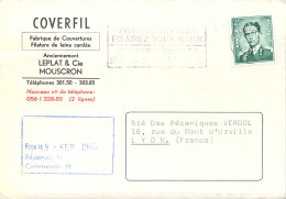 Belgique Belgie Carte Commerciale Fabrique De Couvertures Et Filature De Laine Coverfil à Mouscron En 1965 - Mouscron - Moeskroen