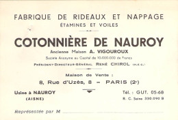 Carte De Visite Et Commerciale De La Fabrique De Rideaux Et Nappage Cotonnière De Nauroy (Aisne) Années 50' - Kleidung & Textil