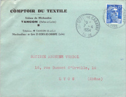 Enveloppe Commerciale Du Comptoir Textile De Tancon (71) Usines De Michaudon Obl. St Denis De Cabanne (42) 1954 - Textile & Vestimentaire