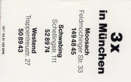 Fahrschule TK N*03/1991 Exempl.100(K260) ** 150€ Visiten-Karte Geschäft Greindl 3x In München TC Extra Phonecard Germany - V-Series : VIP Y Tarjetas De Visita