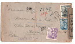 ESPAGNE.BARCELONE. ENVELOPPE. RECOMMANDE. CENSURE. AU VERSO, CENSURE ALLEMANDE. POUR CHARLIEU (42) 1943 - Barcelona