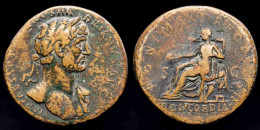Hadrian Orichalcum Sestertius Concordia Seated Left - Les Antonins (96 à 192)