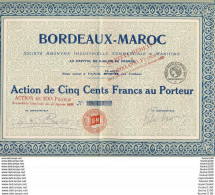 Action De 500 Francs Au Porteur BORDEAUX MAROC  Société Industrielle Commerciale Maritime ( Complet Avec Ses  Coupons ) - Industrie