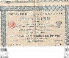 Action De 100 Francs Au Porteur Société Des Charbonnages De Ninh - Binh  Tonkin  ( Complet Avec Ses Coupons   ) - Mines