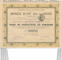 # RARE #  Action Des Mines D' Or Du Luicho Pérou Part De Fondateur Au Porteur   ( Complet Avec Ses  Coupons ) - Mines