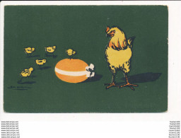 Carte ILLUSTRATEUR - GEO DORIVAL - ANIMAUX, POULE POUSSINS OEUF - PUBLICITE "AU PRINTEMPS" LYON - Dorival