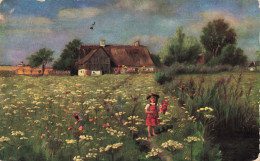 ARTS - Peintures - Fille - Ferme - Végétation - Carte Postale Ancienne - Schilderijen